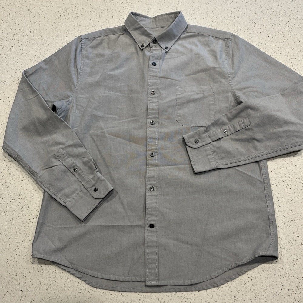 Mack Weldon Oxford Blue Gray Long Sleeve Button Up Casual Dress Shirt -Men's XL